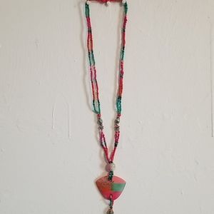 Vintage Colorful Wood Bead Necklace